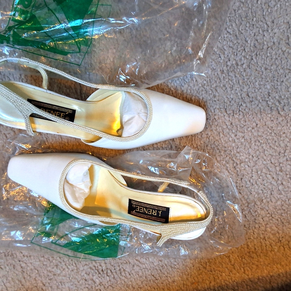 Pearl slings back white pumps